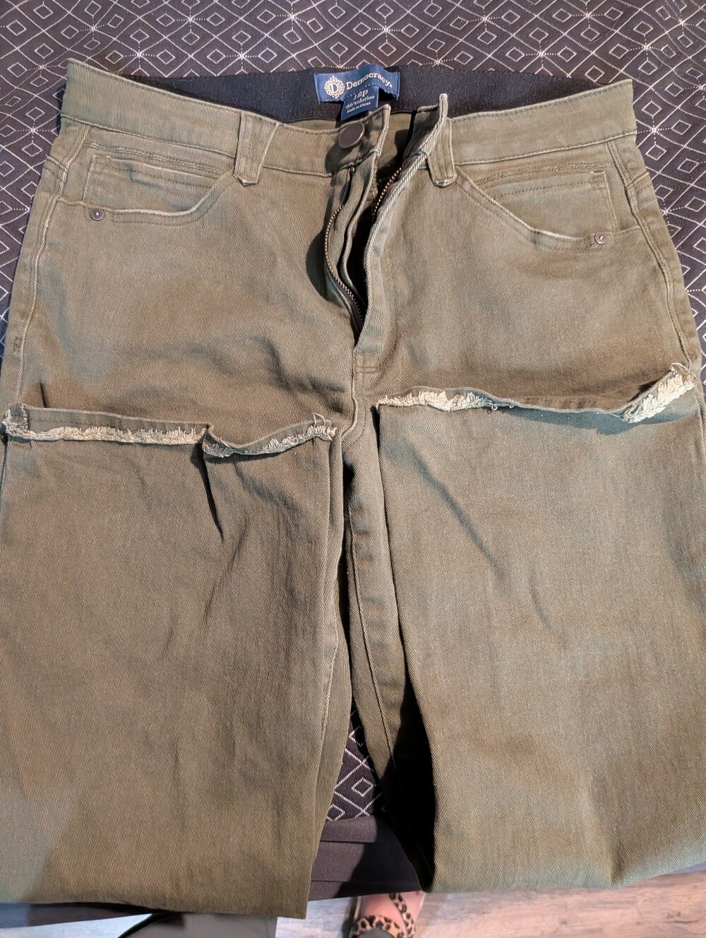 Democracy Ab Solution Distressed Olive Green Denim Pants